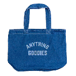 ANYTHING GOODIES <br>″ DENIM SHOPPING BAG″ <br>(WASHED × WHITE PRINT) <img class='new_mark_img2' src='https://img.shop-pro.jp/img/new/icons6.gif' style='border:none;display:inline;margin:0px;padding:0px;width:auto;' />