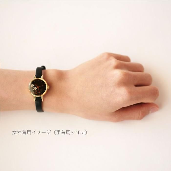 蒔絵 黒漆に加賀桜（白貝） レディース腕時計 ｜ 日本の美を