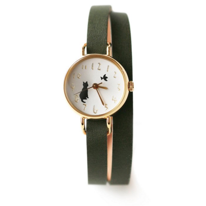 G31 クルチュアンKSS(ゴールド) ネコと鳥 - シーブレーン ‐ ハンドメイドの腕時計・置時計
