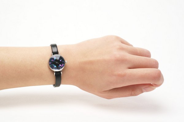 螺鈿　黒漆に七宝紋（青貝） レディース腕時計 ｜ 日本の美を楽しむシンプルな手作り腕時計【はなもっこ】
