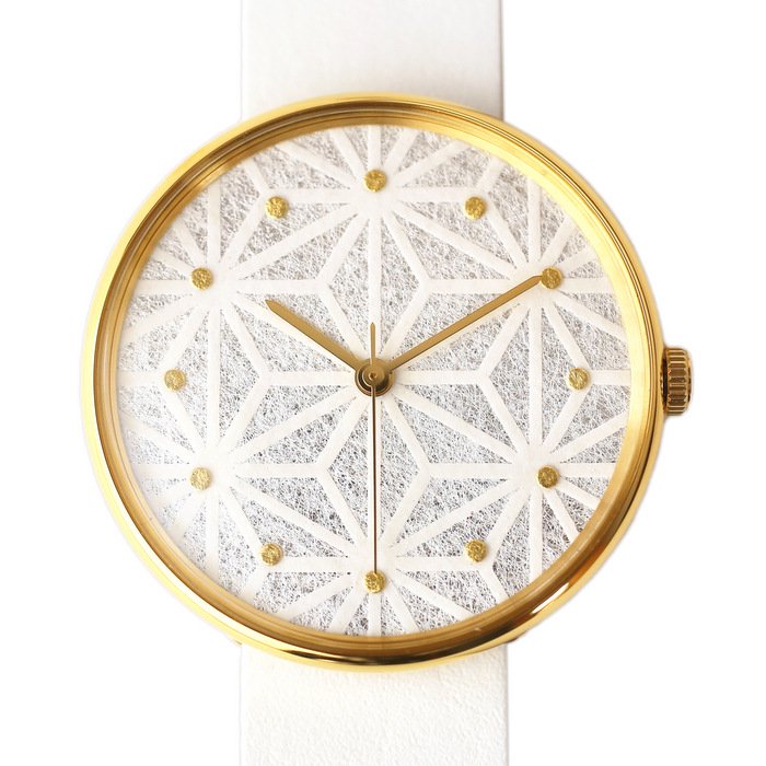 紋切り 麻の葉 ゴールド・ユニセックス 腕時計 ｜ 日本の美を楽しむシンプルな手作り腕時計【はなもっこ】