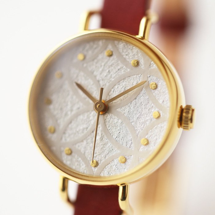 紋切り 七宝紋 ゴールド・レディース 腕時計 ｜ 日本の美を楽しむシンプルな手作り腕時計【はなもっこ】