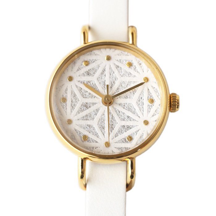 紋切り 麻の葉 ゴールド・レディース 腕時計 ｜ 日本の美を楽しむシンプルな手作り腕時計【はなもっこ】