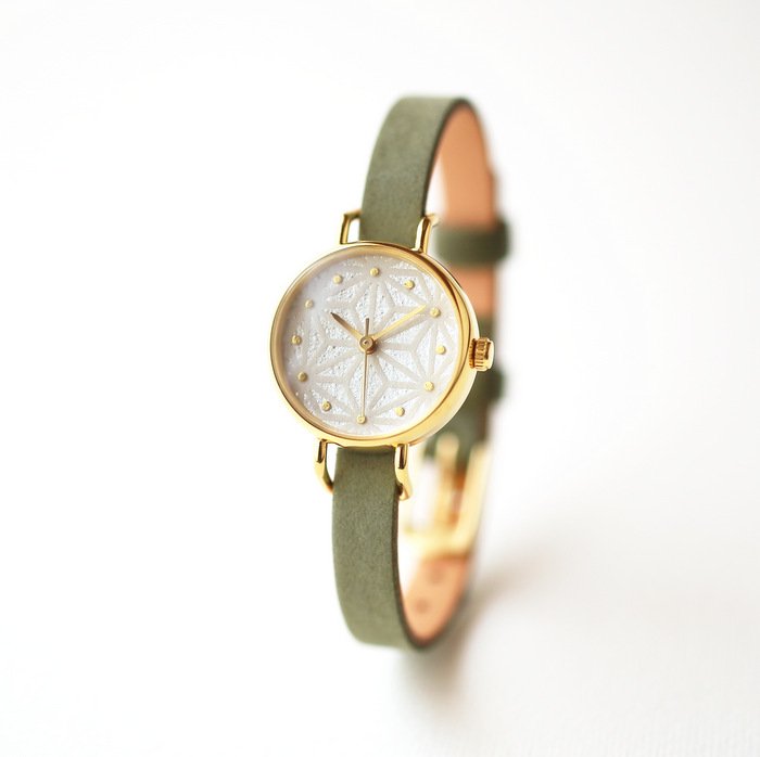 紋切り 麻の葉 ゴールド・レディース 腕時計 ｜ 日本の美を楽しむシンプルな手作り腕時計【はなもっこ】