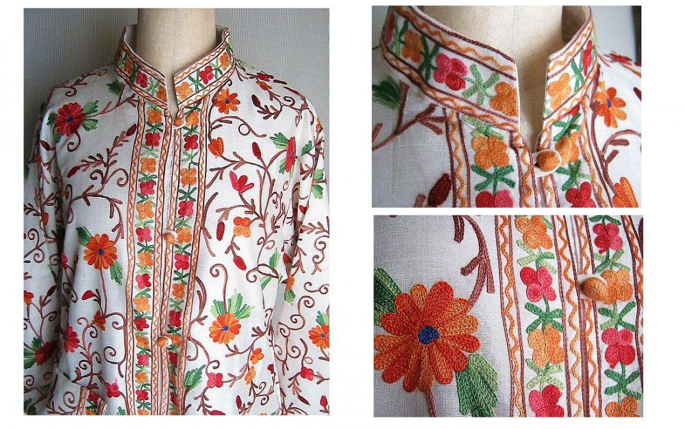カシミール刺繍のインドジャケット、インドのアウター、インド刺繍