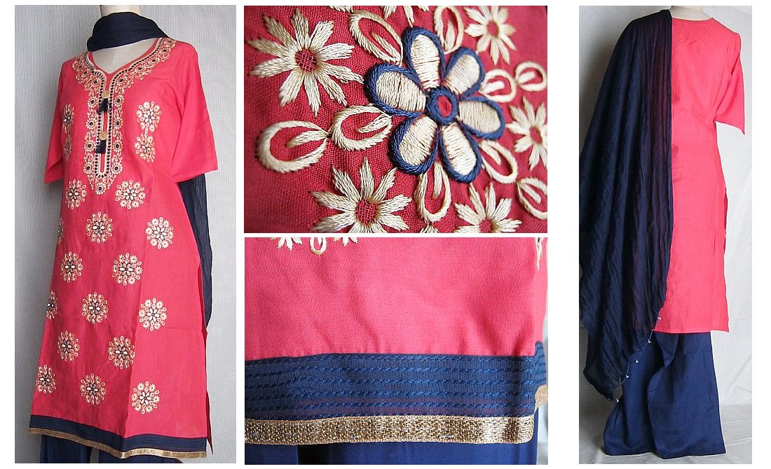 インドのプリントのパンジャビドレス、その他ラクナウチカン刺繍 