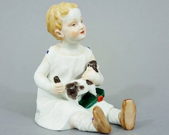 マイセン フィギュア 木製の羊を持つ子供 ヘンチェル人形｜マイセン 