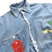 VINTAGE 70~80's Embroidered chambray shirt "Home & Garden"