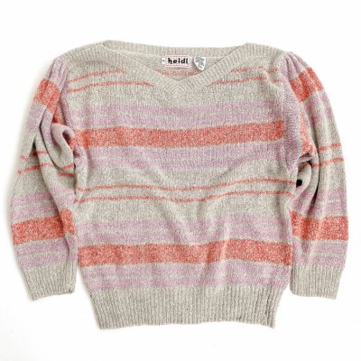 VINTAGE V-neck knit tops "random border"