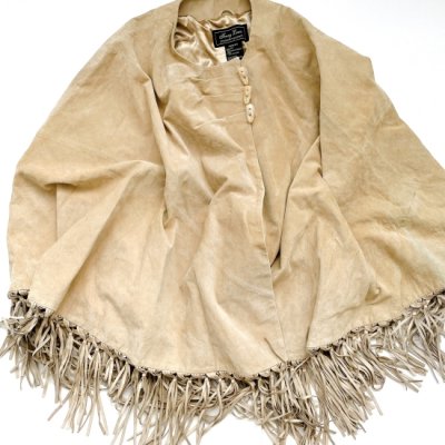 Vintage Suede leather fringe cape