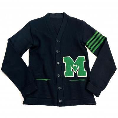 VINTAGE lettered knit cardigan "M"