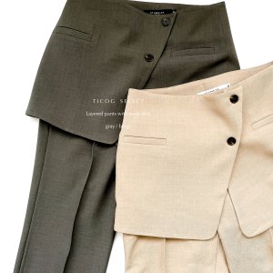Layered pants with wrap skirt