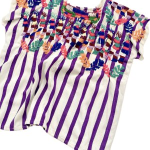 VINTAGE Mexican Embroidered striped cotton tops