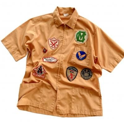 70's VINTAGE Front zip short sleeve shirt "custom"
