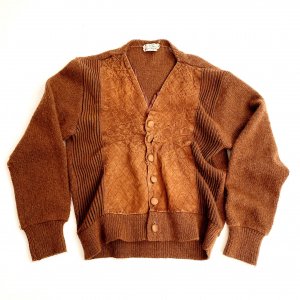 70's VINTAGE knit & Synthetic Leather cardigan