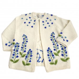 70's VINTAGE Flower knit cardigan "Fully Fashioned"