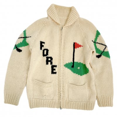 60's VINTAGE Cowichan sweater full zip knit "Golf"