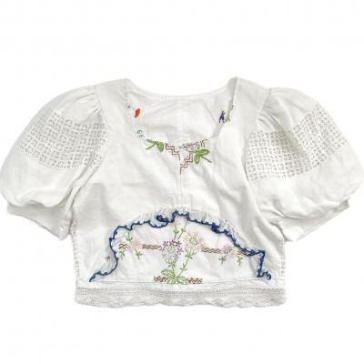 Upcycle" VINTAGE fabric balloon sleeve tops "Sleeve lace & flowers" 