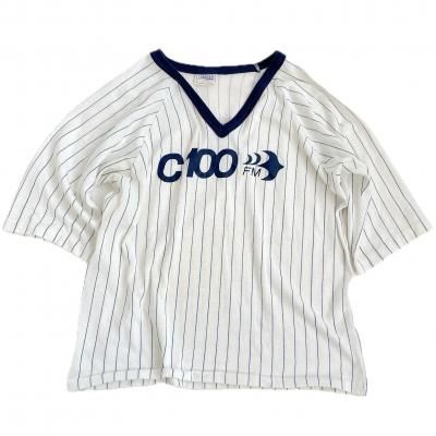 VINTAGE Striped V-neck Tee "C100 FM"