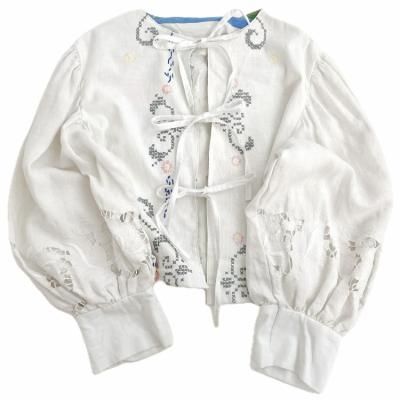 "Upcycle" VINTAGE fabric embroidery & lace shirt