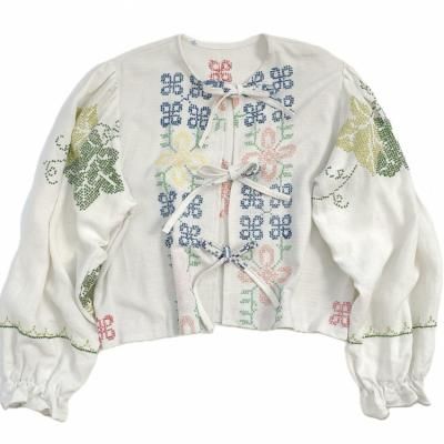 "Upcycle" VINTAGE fabric embroidery & lace shirt