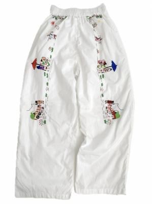 "Upcycle" VINTAGE fabric light easy pants "Scenes of life"