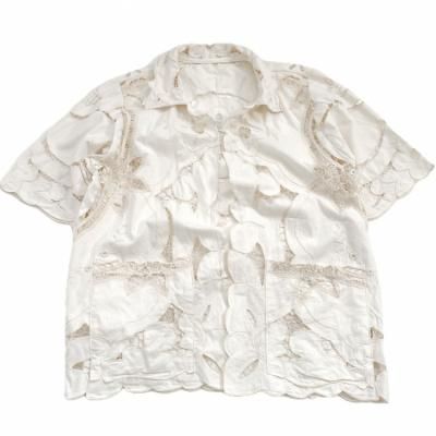 "Upcycle" VINTAGE fabric Lace short sleeve shirt