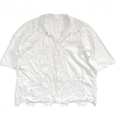 "Upcycle" VINTAGE fabric Lace short sleeve shirt  