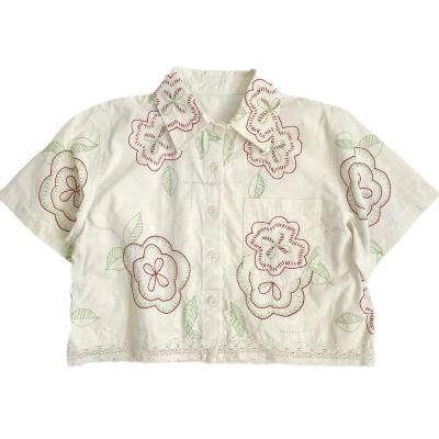 "Upcycle" VINTAGE fabric embroidery short shirt  