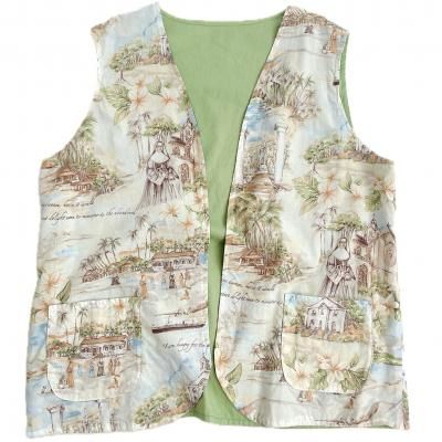 "Upcycle" VINTAGE fabric Reversible vest "church"