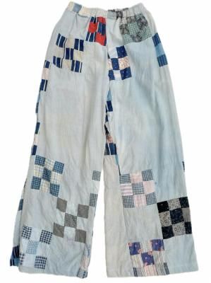 "Upcycle" VINTAGE fabric Patchwork easy pants -blue-
