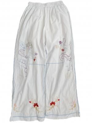 "Upcycle" VINTAGE fabric Embroidered easy pants -Angel-