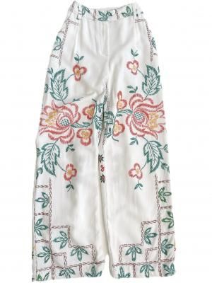"Upcycle" VINTAGE fabric Embroidered easy pants -Red Flower-