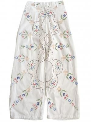 "Upcycle" VINTAGE fabric Embroidered easy pants -Dot Flower-