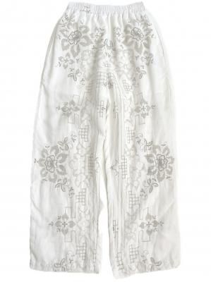 "Upcycle" VINTAGE fabric Embroidered easy pants -Gray pattern-