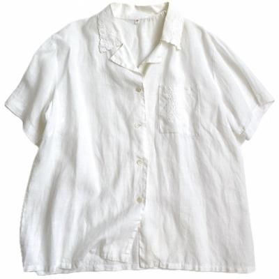 VINTAGE Embroidered lace open collar shirt
