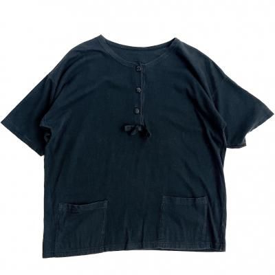 EURO VINTAGE Henley neck cotton short sleeve top 