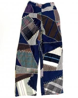 "Upcycle" VINTAGE patchwork fabric easy pants -thick stitching-
