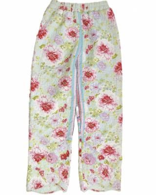 "Upcycle" VINTAGE quilt fabric easy pants -Flower-
