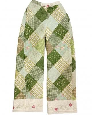 "Upcycle" VINTAGE fabric easy pants -Green-
