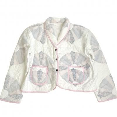 "Upcycle" VINTAGE patchwork fabric short jacket -Pink piping-