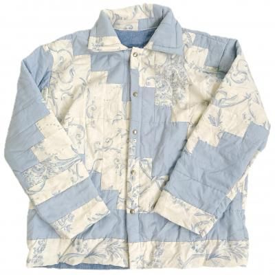 "Upcycle" VINTAGE patchwork fabric jacket -Light blue pattern-