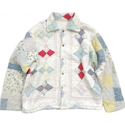 "Upcycle" VINTAGE patchwork fabric jacket -Diamond pattern-