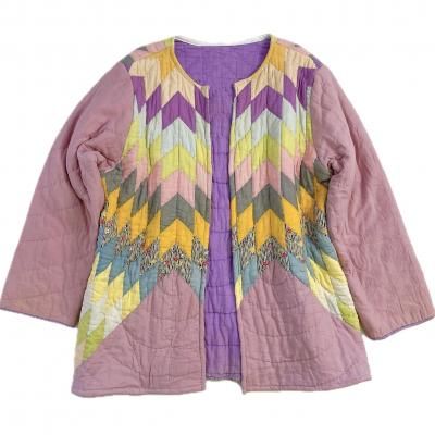 "Upcycle" VINTAGE fabric patchwork jacket -Diamond pattern-
