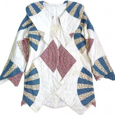 "Upcycle" VINTAGE patchwork fabric big collar jacket