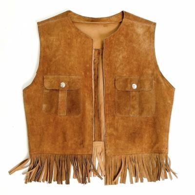 VINTAGE Suede Leather fringe flap pocket vest