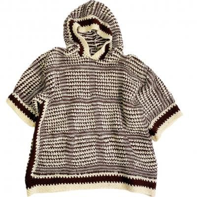 "Upcycle" VINTAGE knit fabric half sleeve hooded tops