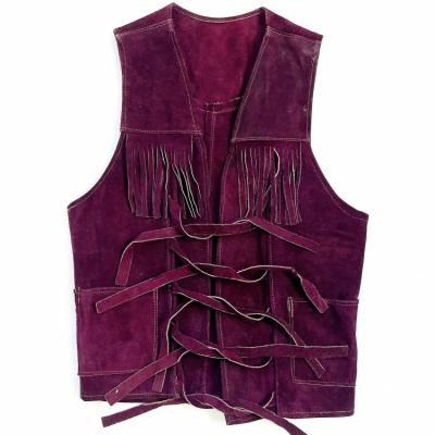 VINTAGE Suede Leather fringe vest "Purple"