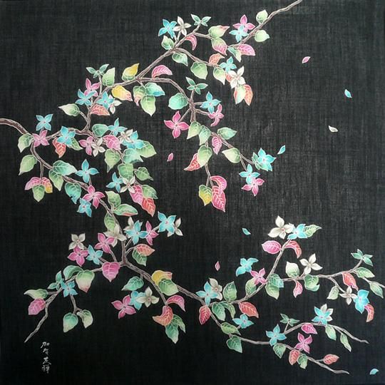 加賀友禅ハンカチ 山帽子 - 茜や（金沢加賀友禅工房）