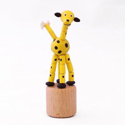 ドイツ製の脱力人形（プッシュパペット）ボタンを押すとキリンがぐにゃっと倒れる！大人から子供まで楽しめる木製玩具です。